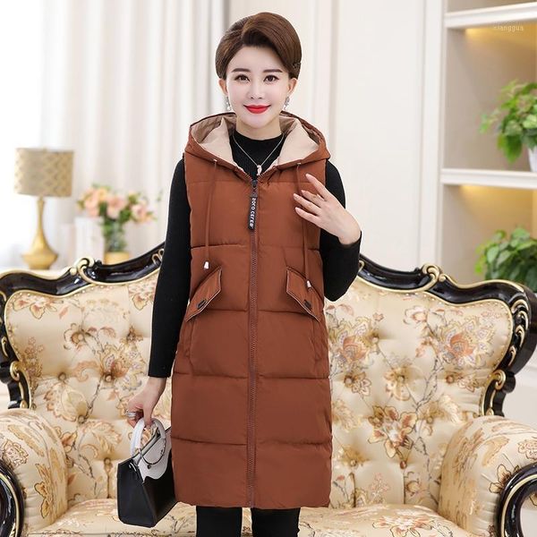 

2020 autumn winter new fashion brand hooded middle-aged vets female sleeveless plus size casual coats outerwaer gx15401, Black;white