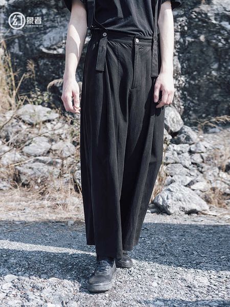 

27-46 2021 new men's clothing hair stylist fashion straight trousers bib pants wide leg pants plus size costumes, Black