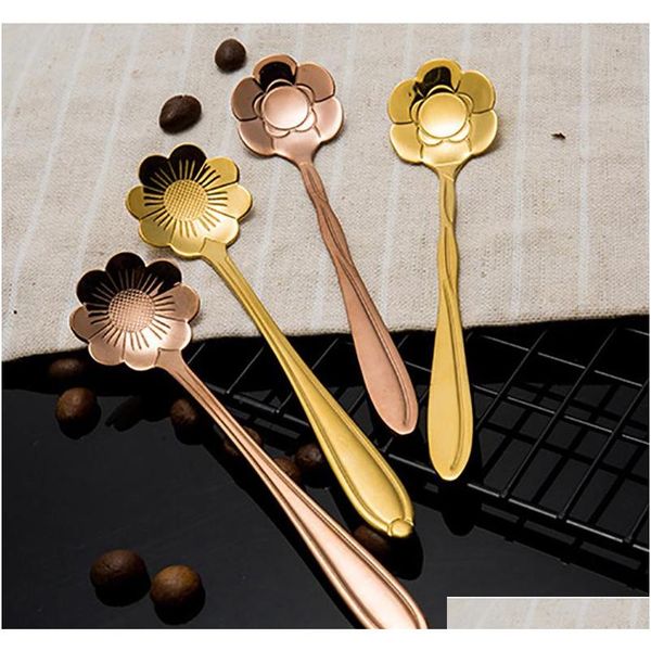 

stainless steel cocktail stirring spoons gold flower coffee spoon dessert ice cream spoon home bar flatware will and sandy new