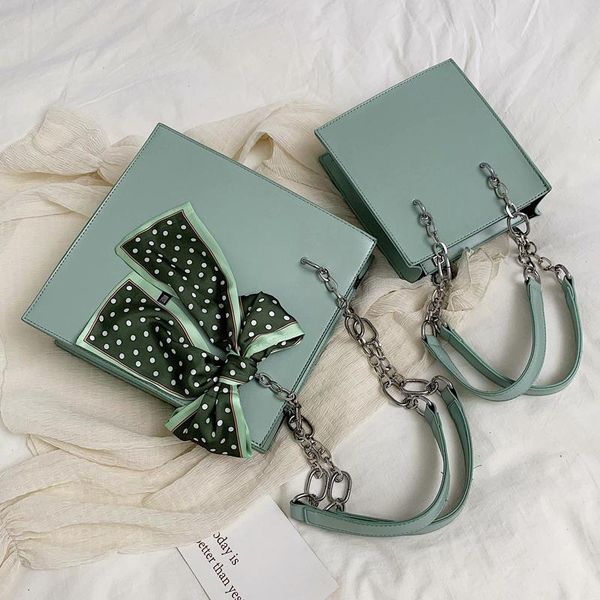 

elegant female ribbon tote bag 2021 fashion new pu leather women's designer handbag chain shoulder messenger bag