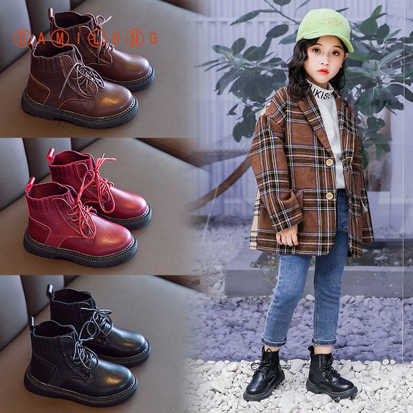 

bamilong girls boots осень кожаные короткими сапоги зимние теплые дети плюшевые хломатышечные обувь мягкая подошва мартин детская обувь s260, Black