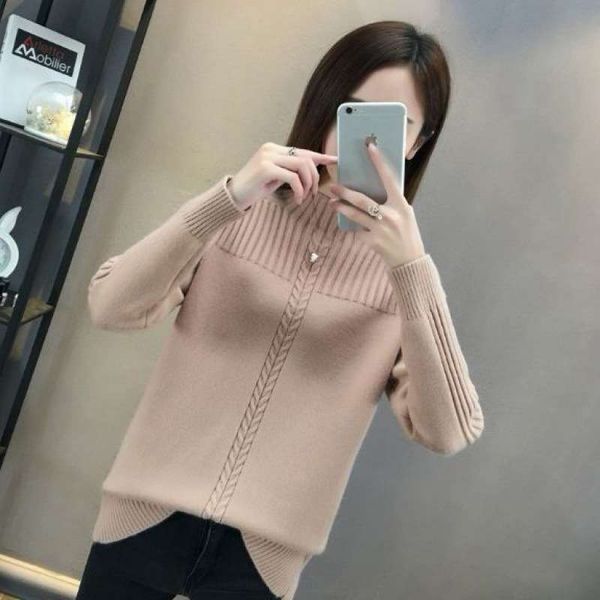 

half high collar sweater women's pullover head thickening in autumn and winter, White;black