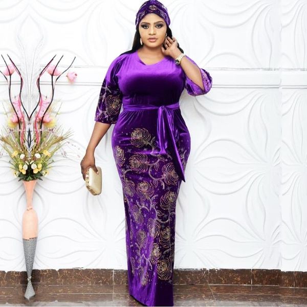 

velvet spring autumn africa clothing muslim long maxi dress fashion african dress lady african dresses for women, Red