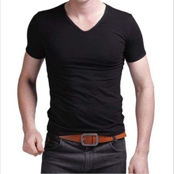 

goods in great demand2019 summer t- new men's v neck tee shirt slim fit short sleeve solid color casual t-shirt, White;black