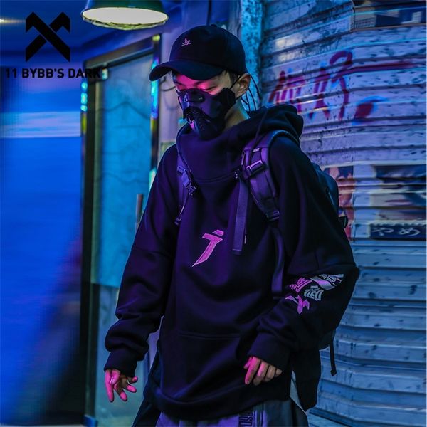 

11 bybb's dark harajuku hoodie men embroidery print hip hop streetwear hoodie sweatshirt man cotton pullover fleece outwear 201113, Black