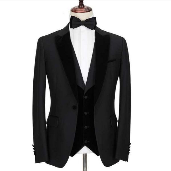 

custom made groomsmen one button groom tuxedos peak lapel men suits wedding/prom/dinner man blazer ( jacket+pants+tie+vest ) g69, Black;gray