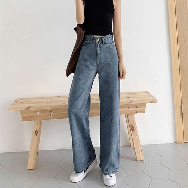 

high waist wide leg jeans fall 2020 thin new loose casual floor bottom student pants women's elegant, Blue