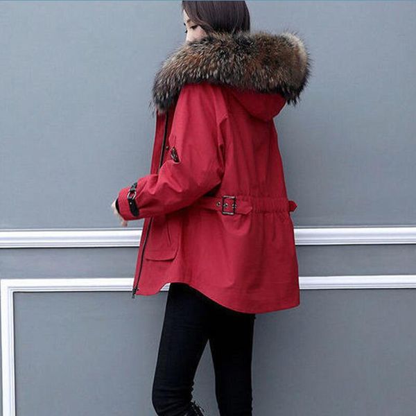 

novo tamanho grande 4xl parka feminino 2020 inverno mulher jaqueta casaco feminina com destacvel forro de pele quente, Black
