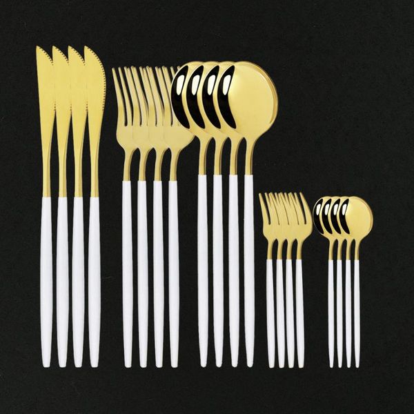 

dinnerware kitchen cutlery set 20pcs flatware forks knives spoons stainless steel dinner white gold eco friendly tableware set