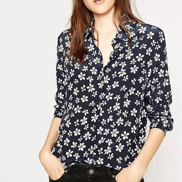 

women shirt print soft heavy sand wash silk long sleeve shirt, White