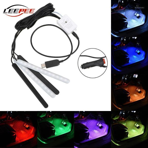 

leepee 4pcs/set atmosphere lamps led auto decoration car rgb strip light 4*12leds car interior lights remote control1