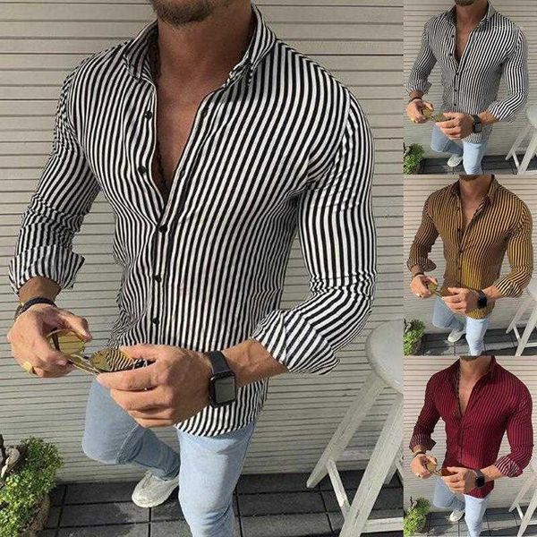 

2020 fashion trend men striped slim fit muscle blouse spring summer holiday casual buttons down long sleeve casual shirts1, White;black