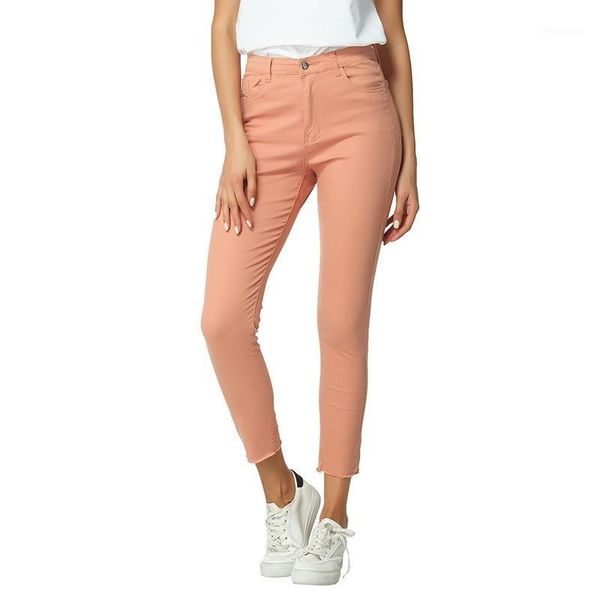 

spring women's high waist cropped tight jeans flanging fashion casual style women's ankle jeans washed denim zipper slim fit1, Blue