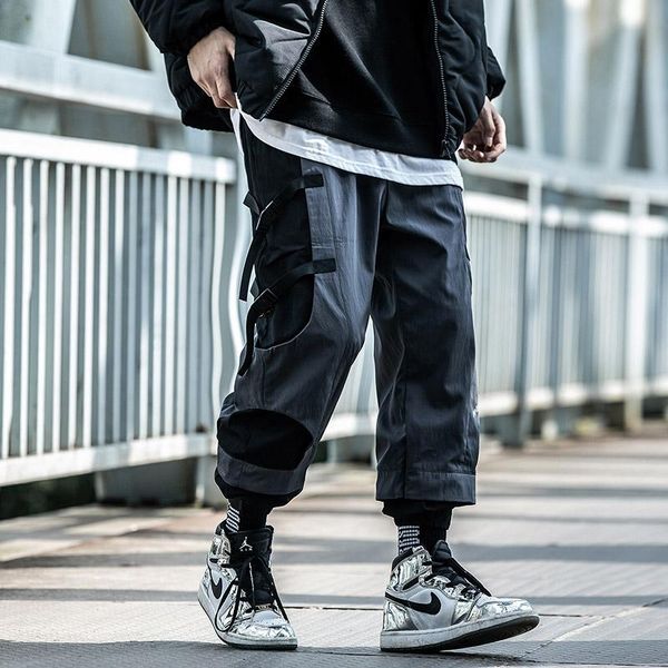

jogger cargo pants men's clothes winter male function velvet pants trousers overalls loose comfortable harajuku hip hop, Black