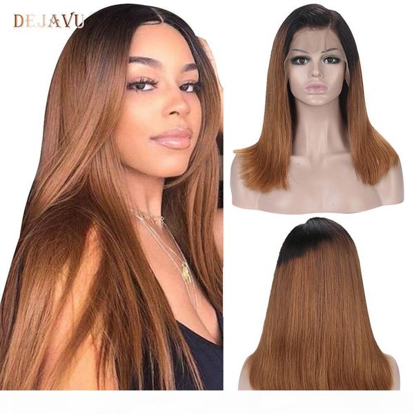 

dejavu remy hair straight lace front human hair wigs 2# brown color 13*4 lace front wig density 150% bleached knot, Black;brown