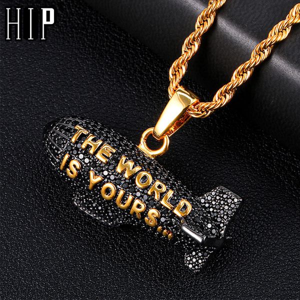 

hip hop the world is yours blimp silver color cubic zircon necklaces & pendants for men jewelry with tennis chainq0115q0115, Black