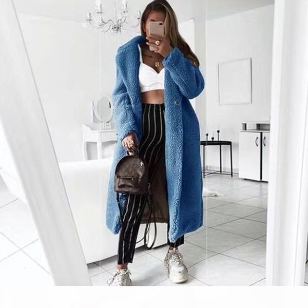 

autumn winter coat women 2019 casual loose solid long teddy coat female vintage plus size thick faux fur jackets coats white 5xl, Black