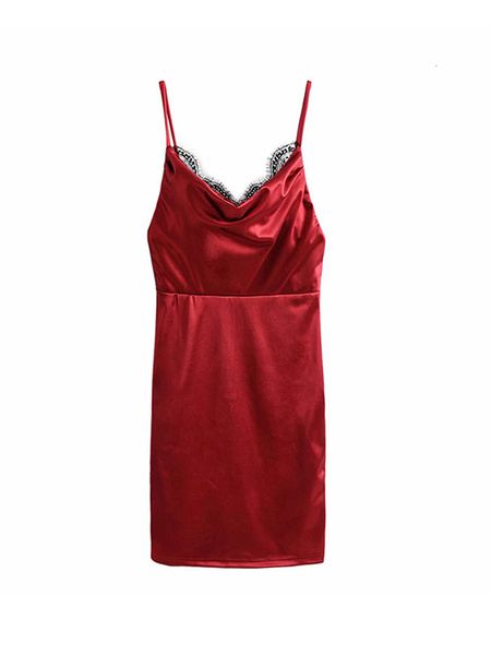 

2021 new brand-new super-cute red wine... mercerized lace satin... fold gowns... hip wrap mini party dress. awiq, Black;gray