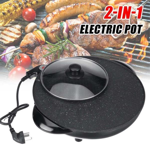 

electric skillets 1700w 220v 2 in 1 pot barbecue smokeless non-stick roasting plate multi cooker grill pan 32cm/34cm/36cm1