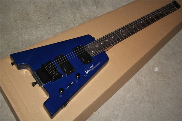 

new style headless mini electric guitar, travel guitar w/ maple neck, gloss finish blue color, black hardware