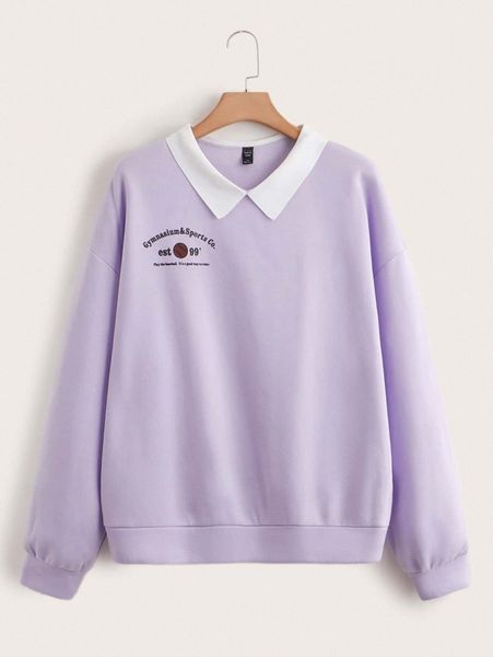 

plus contrast collar letter graphic sweatshirt 70ul#, Black