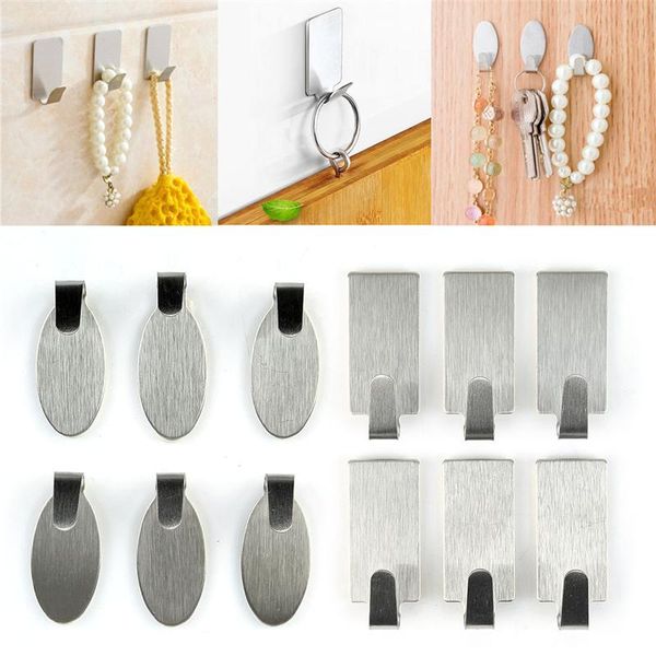

hooks & rails dropship 6pcs stainless steel wall mount sticking self adhesive towel coat holder without drilling
