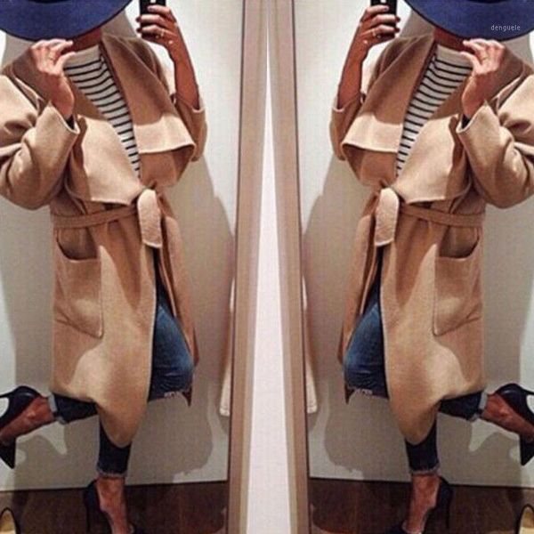 

women ladies overcoat outwear slim formal cardigan solid coat open front long sleeve camel wool jacket1, Black