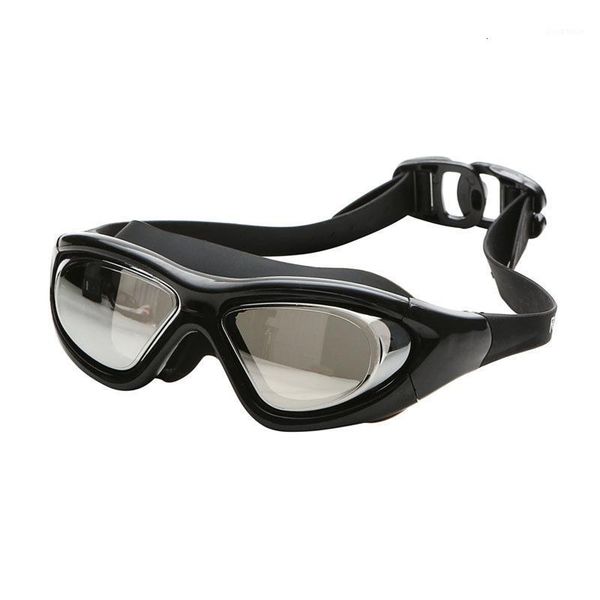

sg016 new electroplated swimming goggles anti-fog flat swimming goggles explosion big frame black myopia glasses1