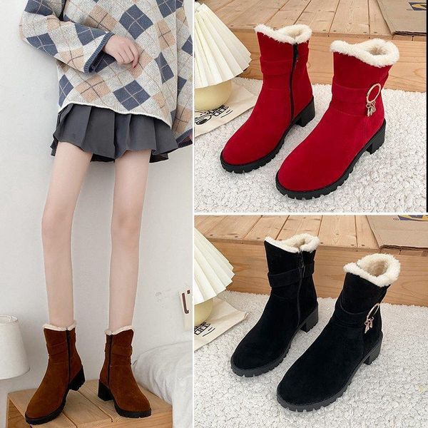 

boots women's cotton autumn and winter warm snow wild thick high heel, Black