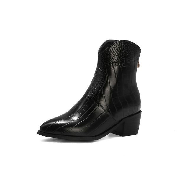 

female 2021 plus size 22-26.5 in winter length warm pointed to short toe standard crocodile boots return jhk2, Black