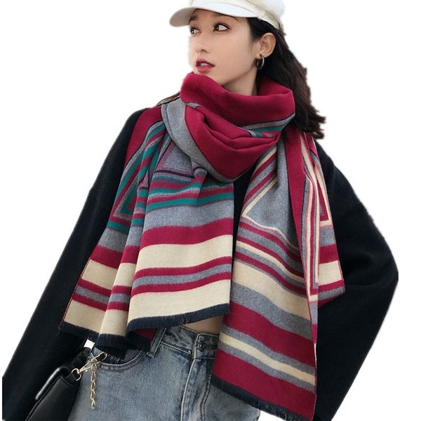 

winter warm red scarf for women thick big merino wool pashminas ladies winter poncho faux cashmere female shawl scarves y201024, Blue;gray
