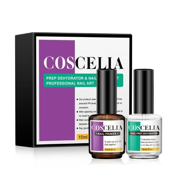 

coscelia 15ml nail prep dehydrator and nail-primer gel non-need uv led lamp fast dry long lasting strong adhesion nail art tool, Red;pink
