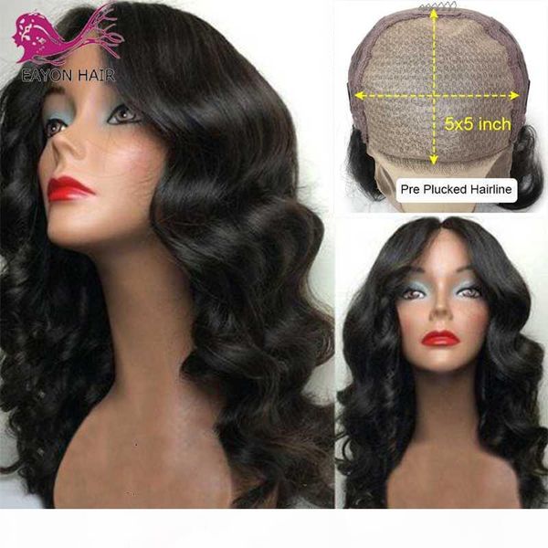 

eayon 5x5 silk base wigs remy brazilian lace closure human hair wigs wavy with baby hair glueless 180% density for black women, Black;brown