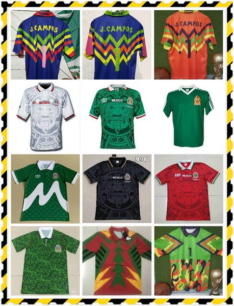 

mexico jorge campos#1 1998 retro soccer jersey yellow multicolor verde pink multi-color #1 goalkeeper zidane henry football shirt, Black;yellow