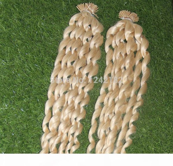 

selling bleach blonde fusion human remy hair extensions 100g keratin thick i tip hair brazilian loose wave hair strands, Black