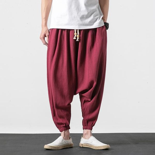 

2019 new pants men loose harem pants male trousers comfortable men cross-pants chinese style full length m-5xl1, Black