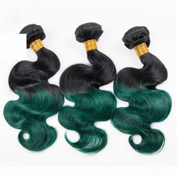 

malaysian dark green ombre human hair bundles body wave wavy weave wefts dark roots #1b green ombre human hair weave bundles tangle free, Black
