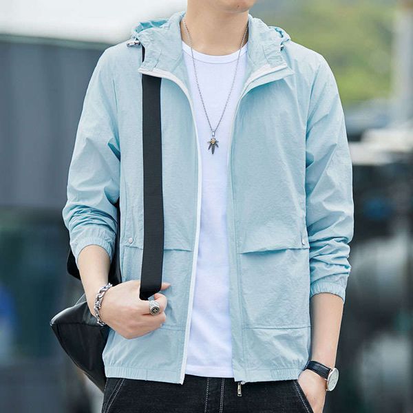 

summer 2020 men's ultra-thin outdoor hooded sunscreen clothing sports windbreaker, Gray