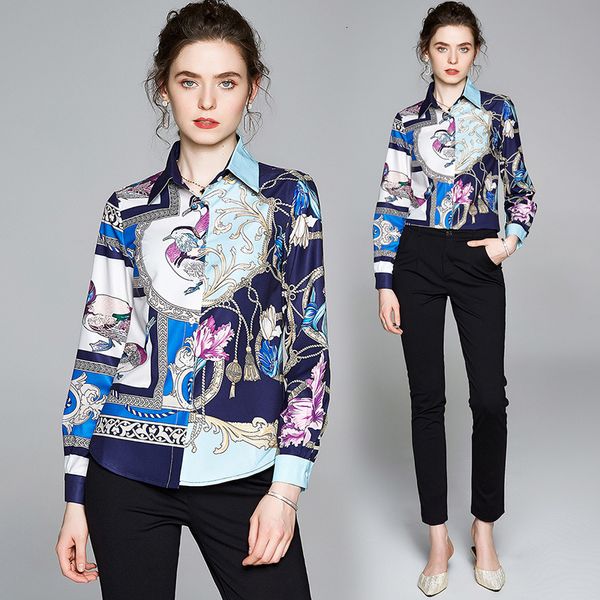 

2021 new fashion animal vintage print women blouses long sleeve blouse shirt turn down collar ladies tunic blusas l3jj, White