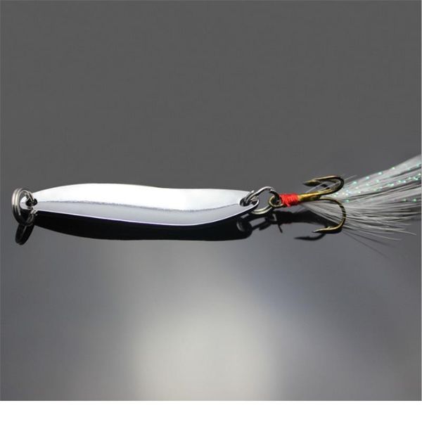

1pcs metal sequins fishing bait 5g/7g/10g/18g/21g sliver spoon spinner hard bait treble hook with feather fishin qyljck