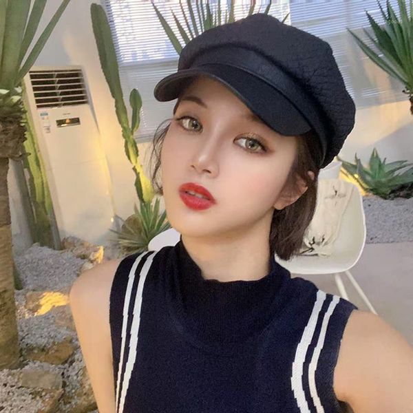 

autumn and winter new hat female japanese stitching octagonal hat fashion temperament beret1, Blue;gray