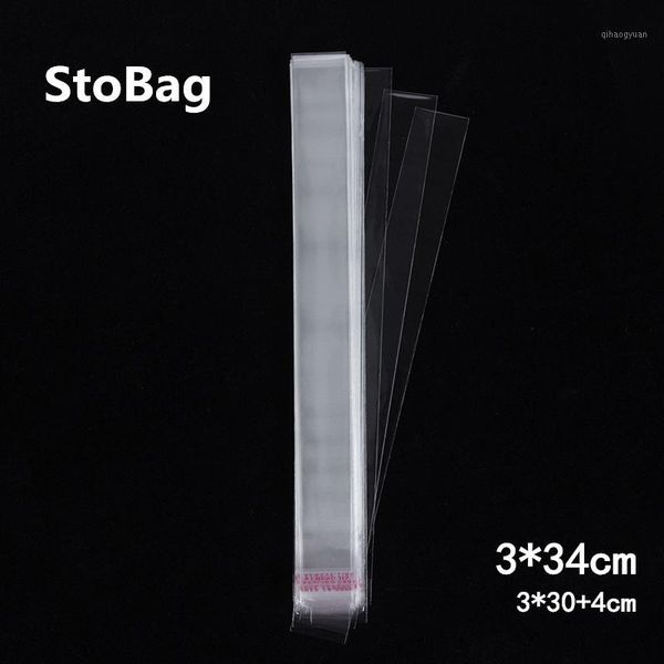 

stobag 1000pcs 3*34cm clear cellophane cello bags plastic long opp card display self adhesive peel seal slender bag gift jewelry1