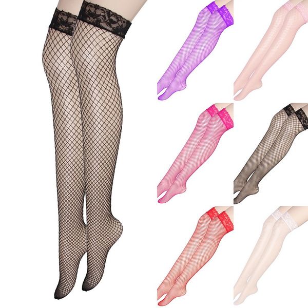 

fishnet stockings women lace over knee thigh high without sile solid stocking great with garter, Black;white