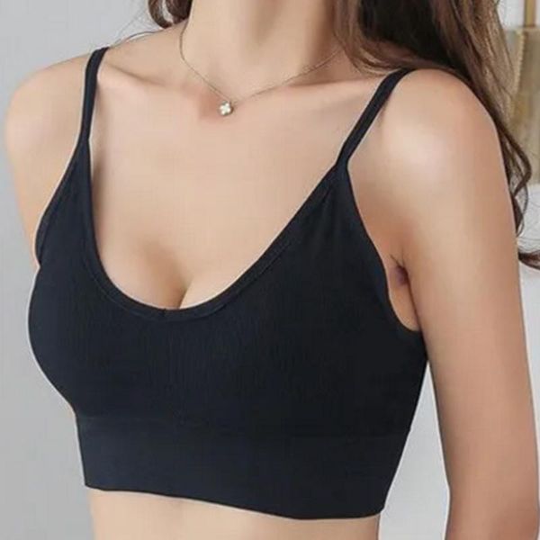 

halter underwear beauty back straps chest pad vest no steel ring lingerie small breasts sleeping fitness breathable bra, Black;white