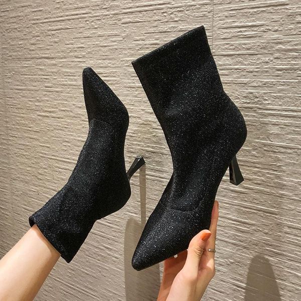 

pointy boot women's low shoes winter footwear round toe boots-women pointe mid-calf 2020 rubber ladies autumn mid calf, Black