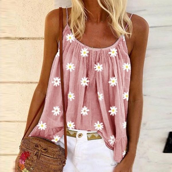 

ladies sleeveless tank women small print tank plus size vest u neck strappy shirts female blouses new summer, Black;blue