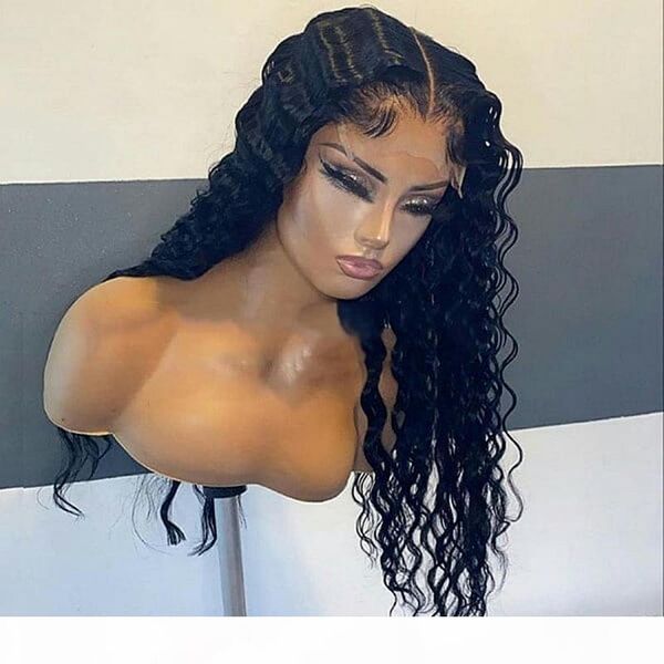

royal impression pre plucked remy brazilian human hair deep curly 4x4 lace closure wigs 8~30inch long deep wave lace wig, Black;brown