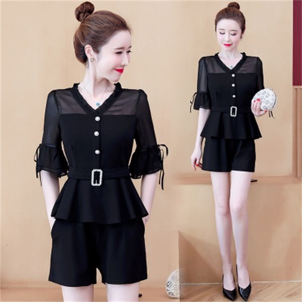 

splicing piece all female correspondence sets and shorts two pieces korean summer woman suit women clothes 2mco, White