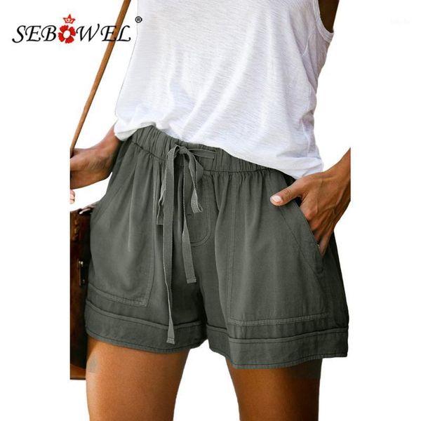 

sebowel leisure style strappy pocketed tencel woman summer shorts 2020 new female elastic drawstring waistband shorts size s-xxl1, White;black