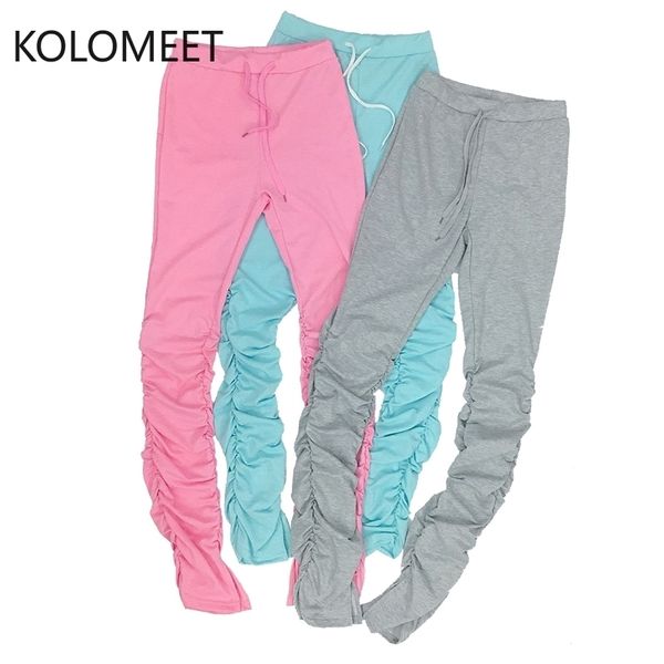 

tracksuits elastic waist stacked leggings joggers female stacked sweatpants women trendy clothes sweat ruched pants for women 201109, Black;white